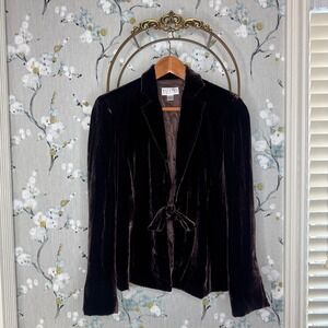 Talbots Collection Brown Silk Blend Velvet Tie Front Blazer Jacket Womens 4